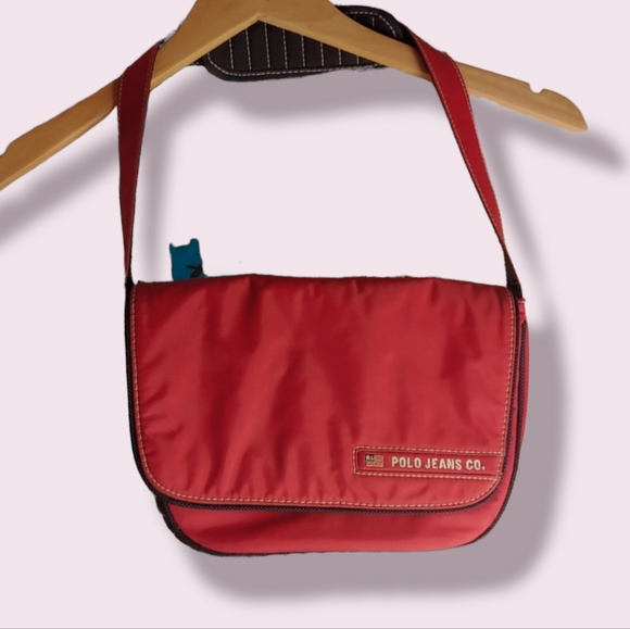 Ralph Lauren PoloRed Black Nylon y2k shoulder hand bag